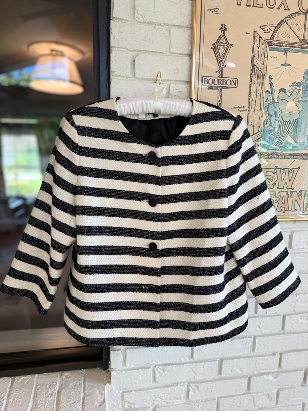 Talbots Black and White Striped Boxy Blazer